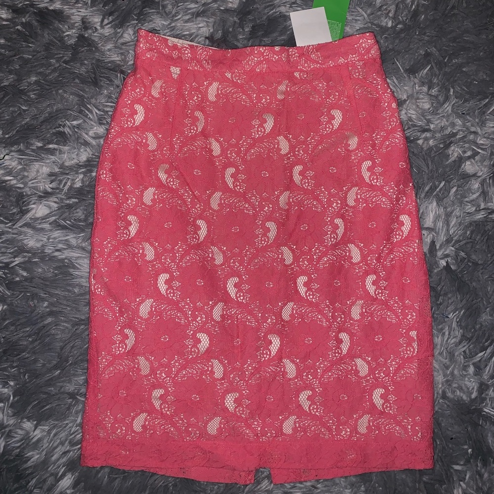 Pink Lace Pencil Skirt